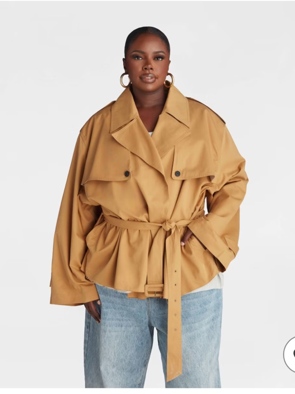 KBB by KAHLANA Women's 'The Belted Cropped Trench Jacket' - Light Brown XXL NEW